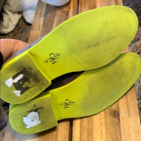 Cole Haan grey suede shoes w/ bright yellow soles - Picture 7 of 8